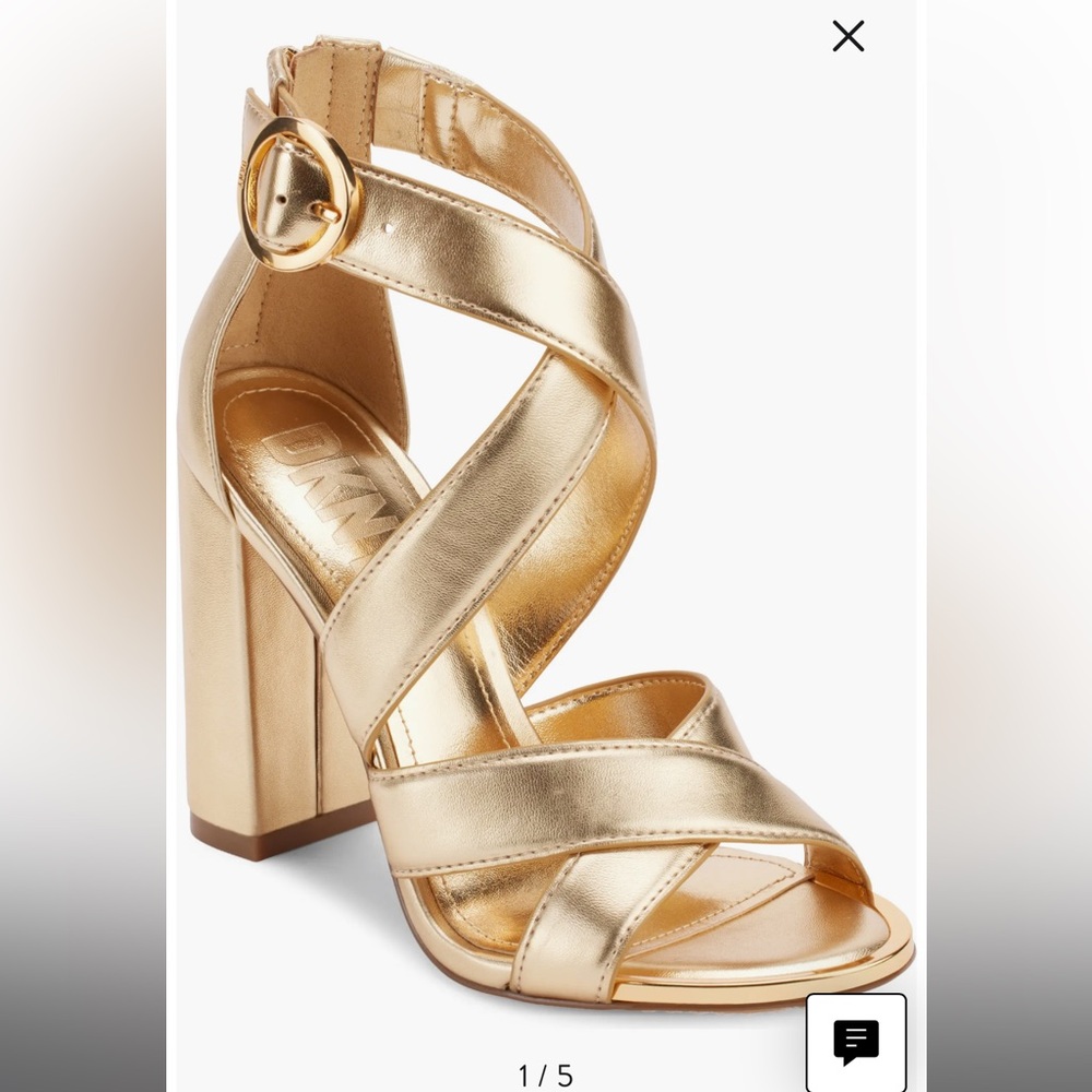 DKNY Gold Metallic Strappy Block Heel Sandals